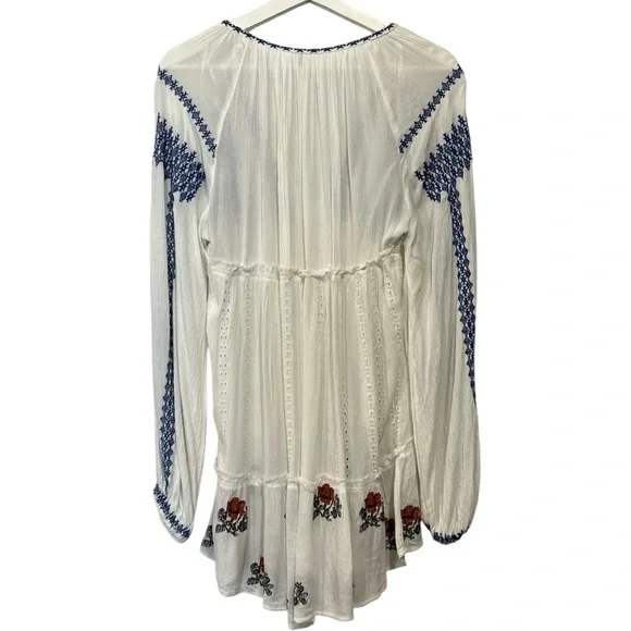 Free People Wild Horses Boho Ethereal Embroidered Mini Dress White Blue XS - Picture 13 of 15